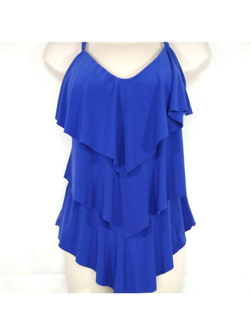 MagicSuit Layered Tankini Swim Top Women Size 8 Blue Padded V-Neck Vacation - Picture 2 of 8